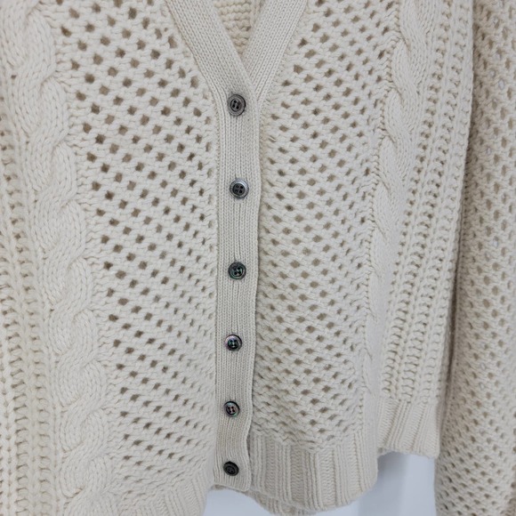Oats Cashmere Women's Chunky Cable Knit Button Close V-neck Cardigan Size XS - Picture 5 of 10